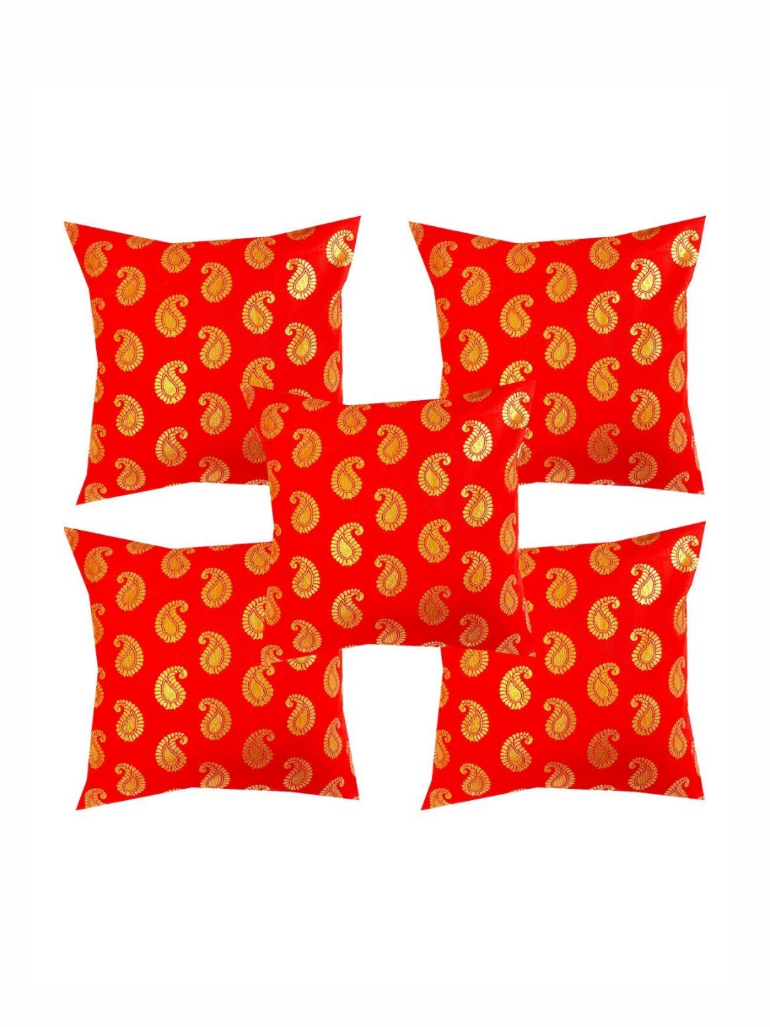 

Pink Parrot Orange Colored 5 Pieces Ethnic Motifs Printed Jacquard Square Cushion Covers