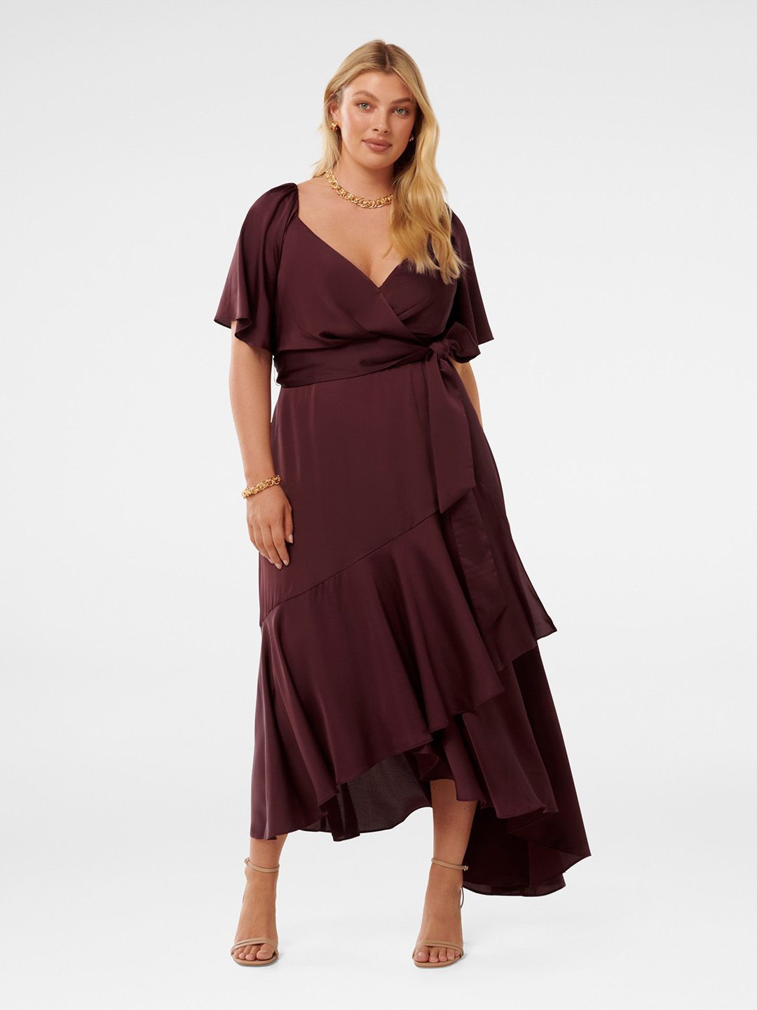 

Forever New Flutter Sleeve Fit & Flare Midi Dress, Maroon