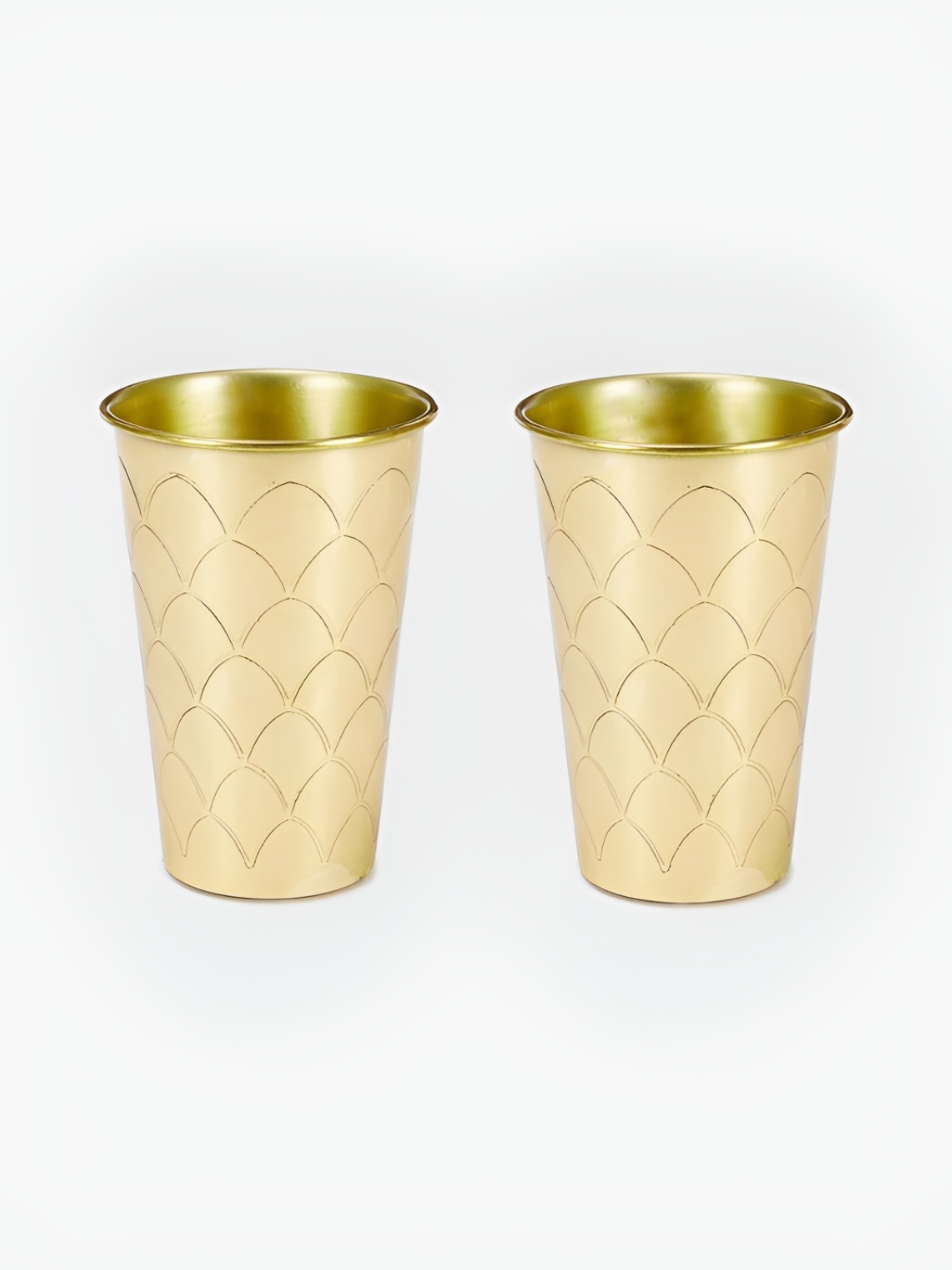

Fabindia falgun GoldToned 2 Pieces Metal Textured Water Glass, Gold