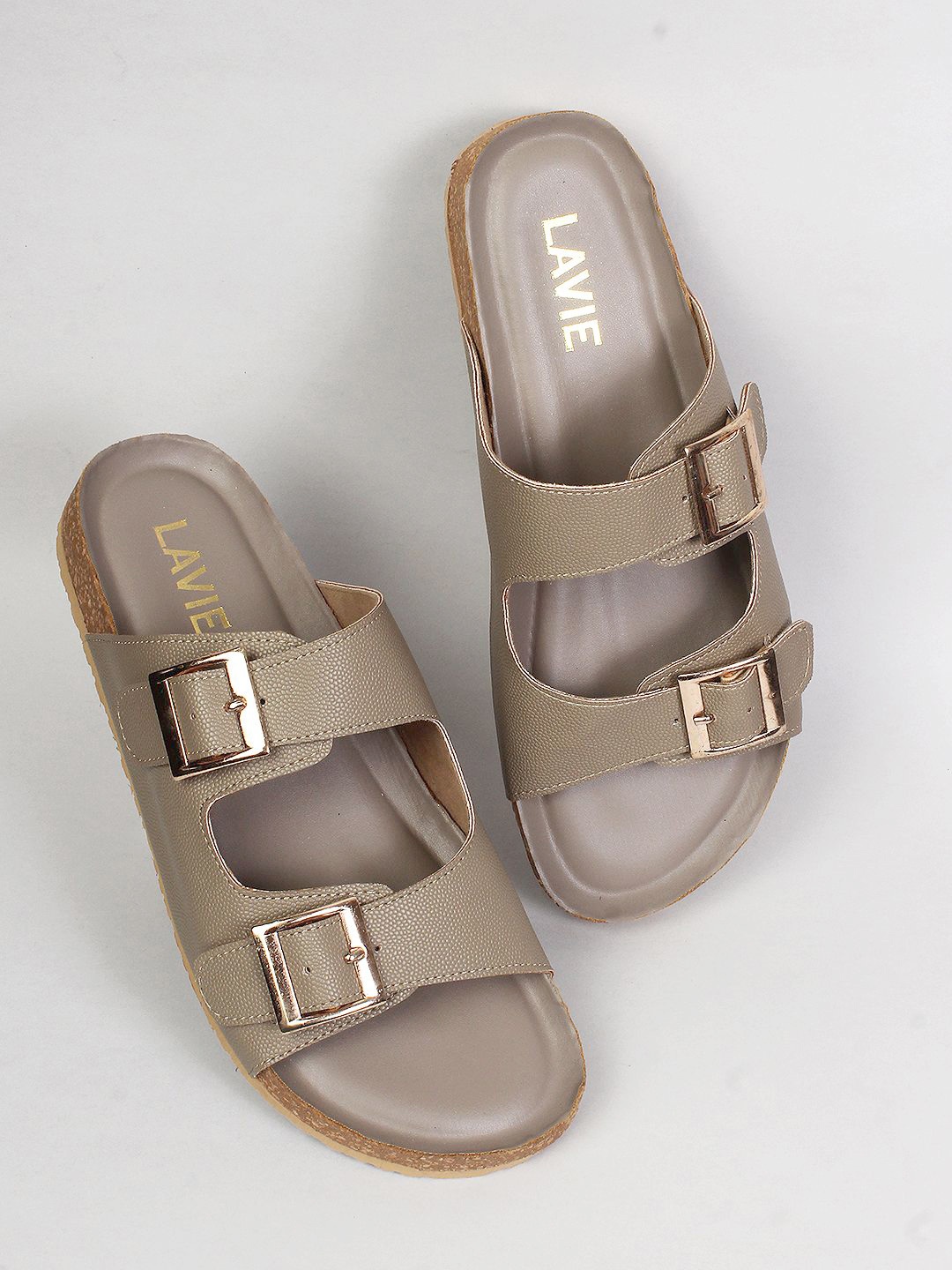 

Lavie Women Synthetic Open Toe Flats with Buckle detail, Khaki