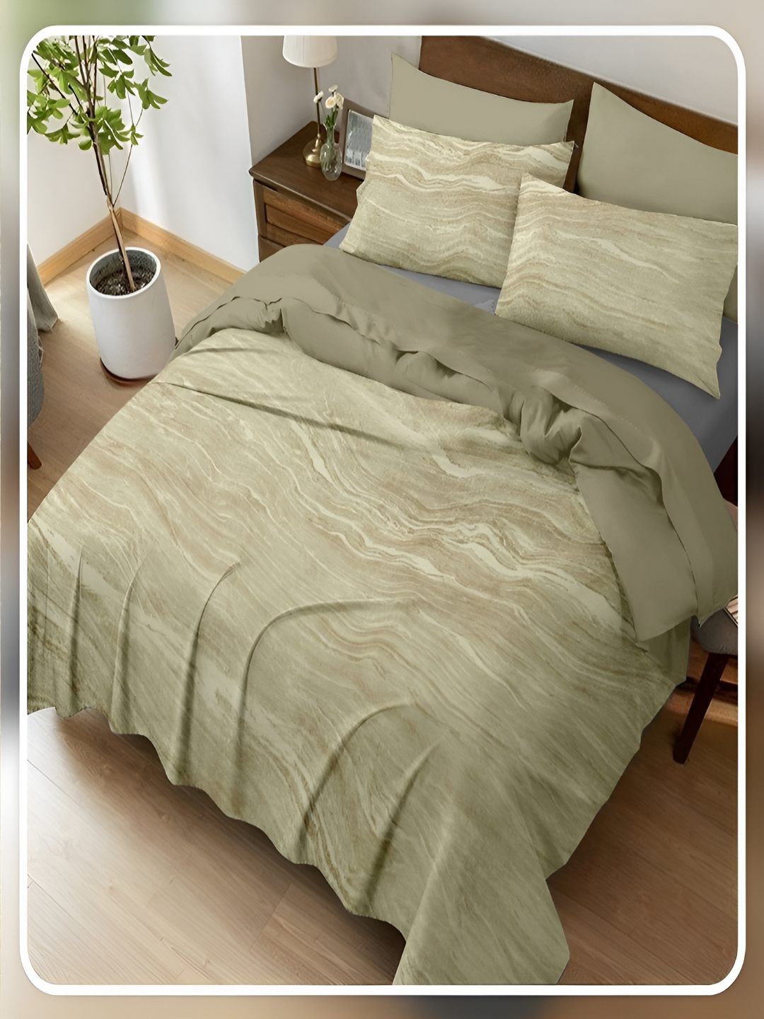 

tundwal's Green & Off White 400 TC King Bedsheet with 2 Pillow Covers