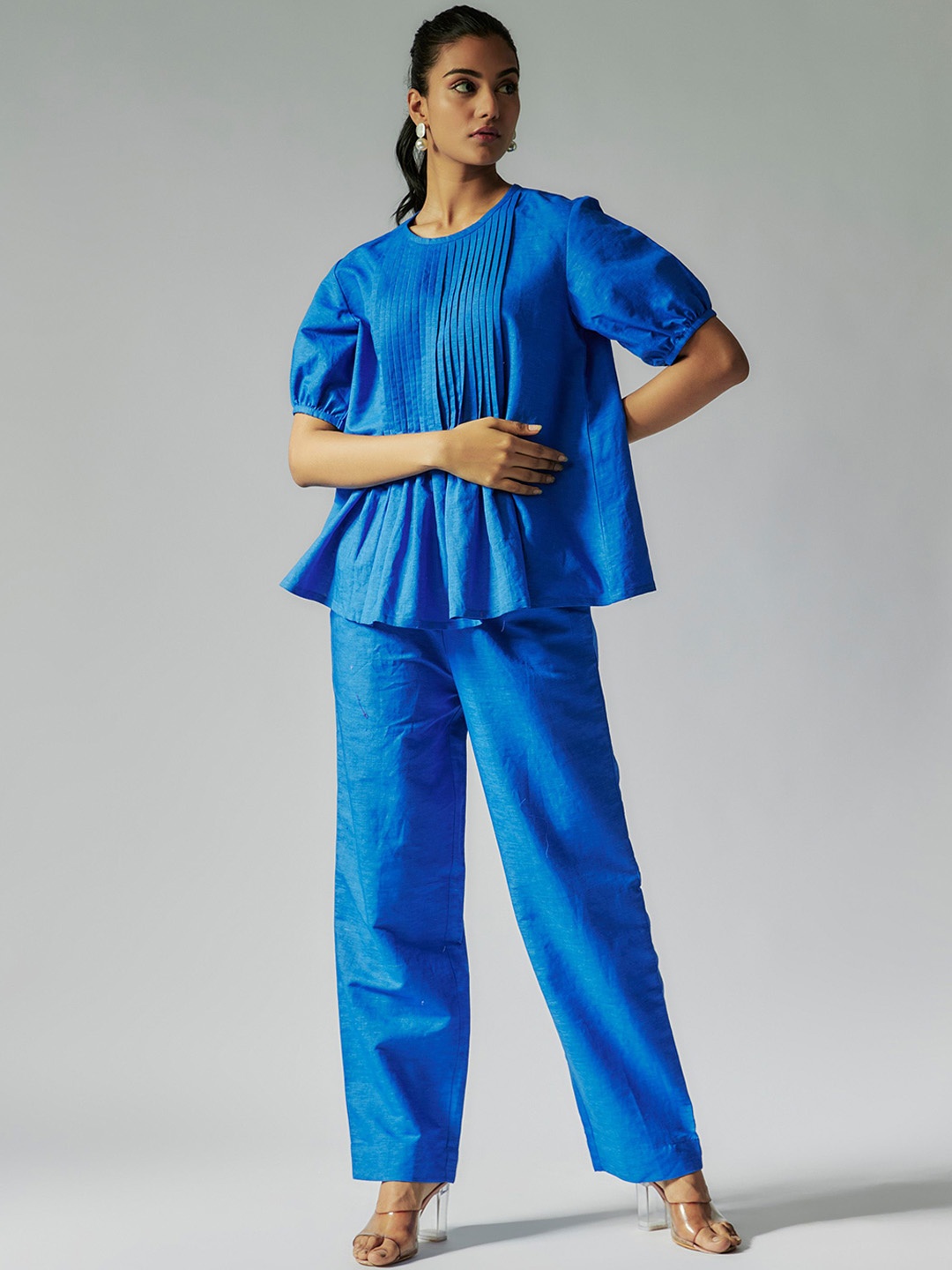 

Maisolos Cotton Linen Top With Trousers, Blue