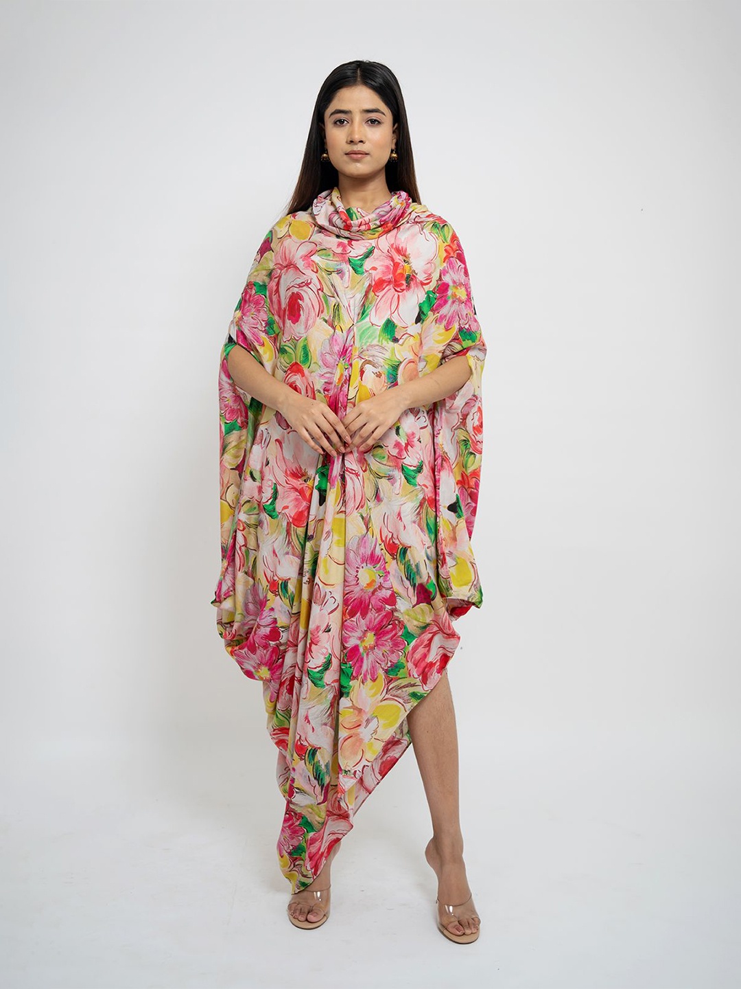 

AFFAIRE'S BY LEVELL5 Floral Print Crepe Kaftan Dress, Pink