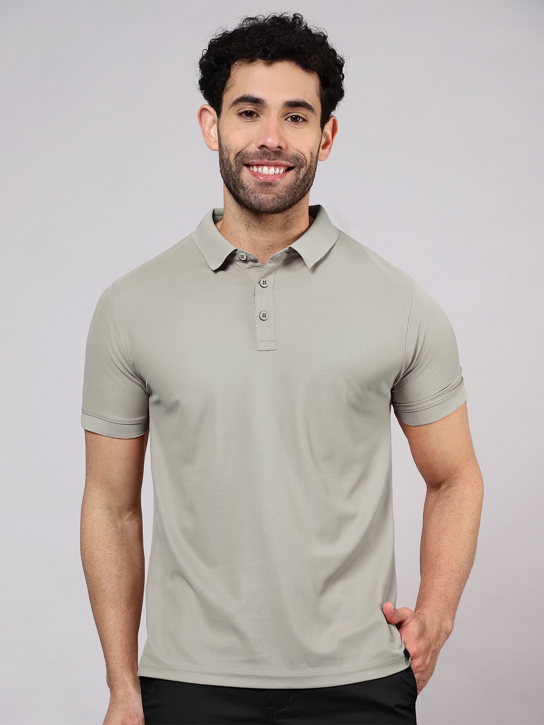 

Beyoung Men Solid Polo Collar Cotton T-shirt, Grey