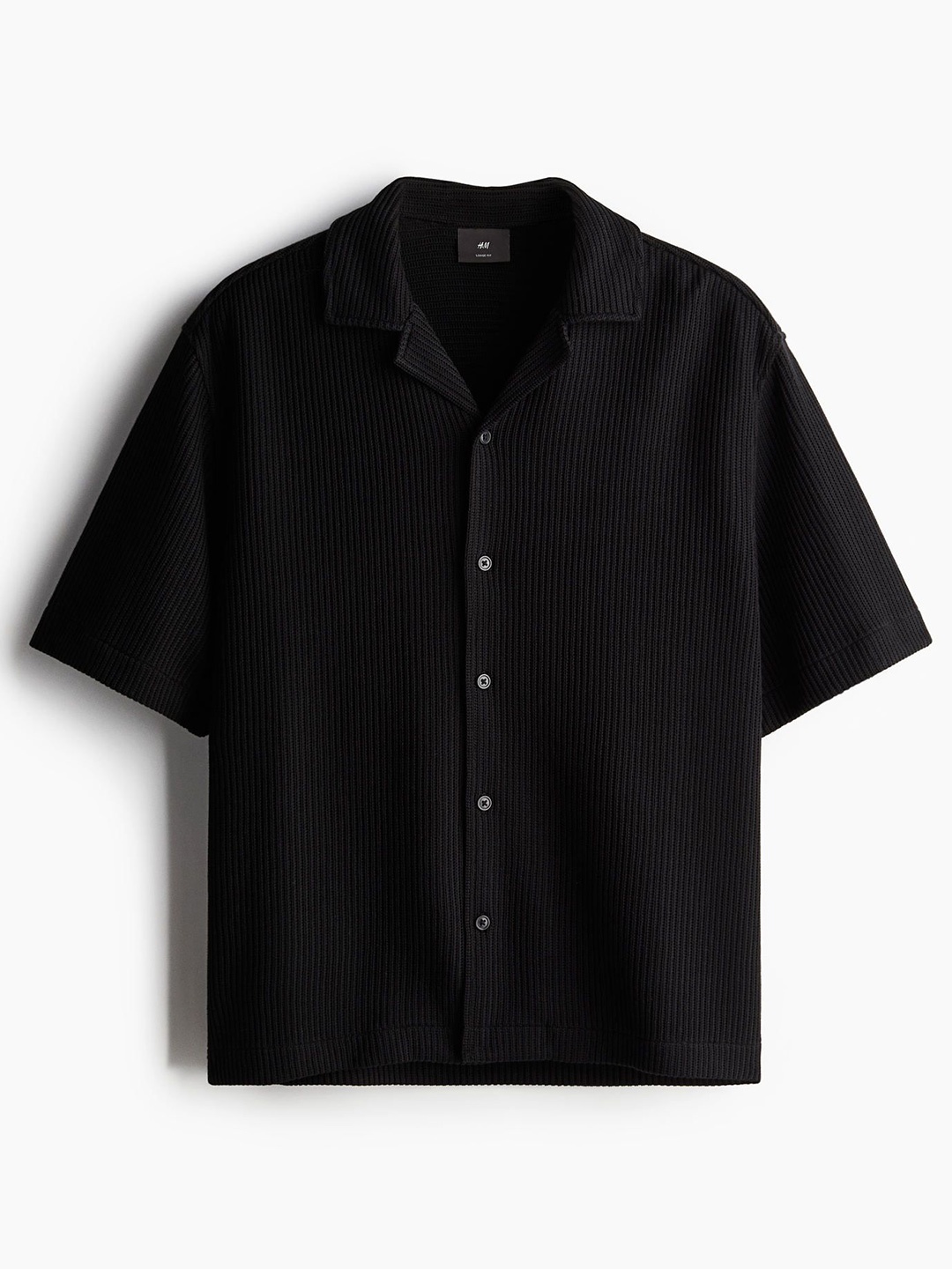 

H&M Loose Fit Ribbed Resort Shirts, Black