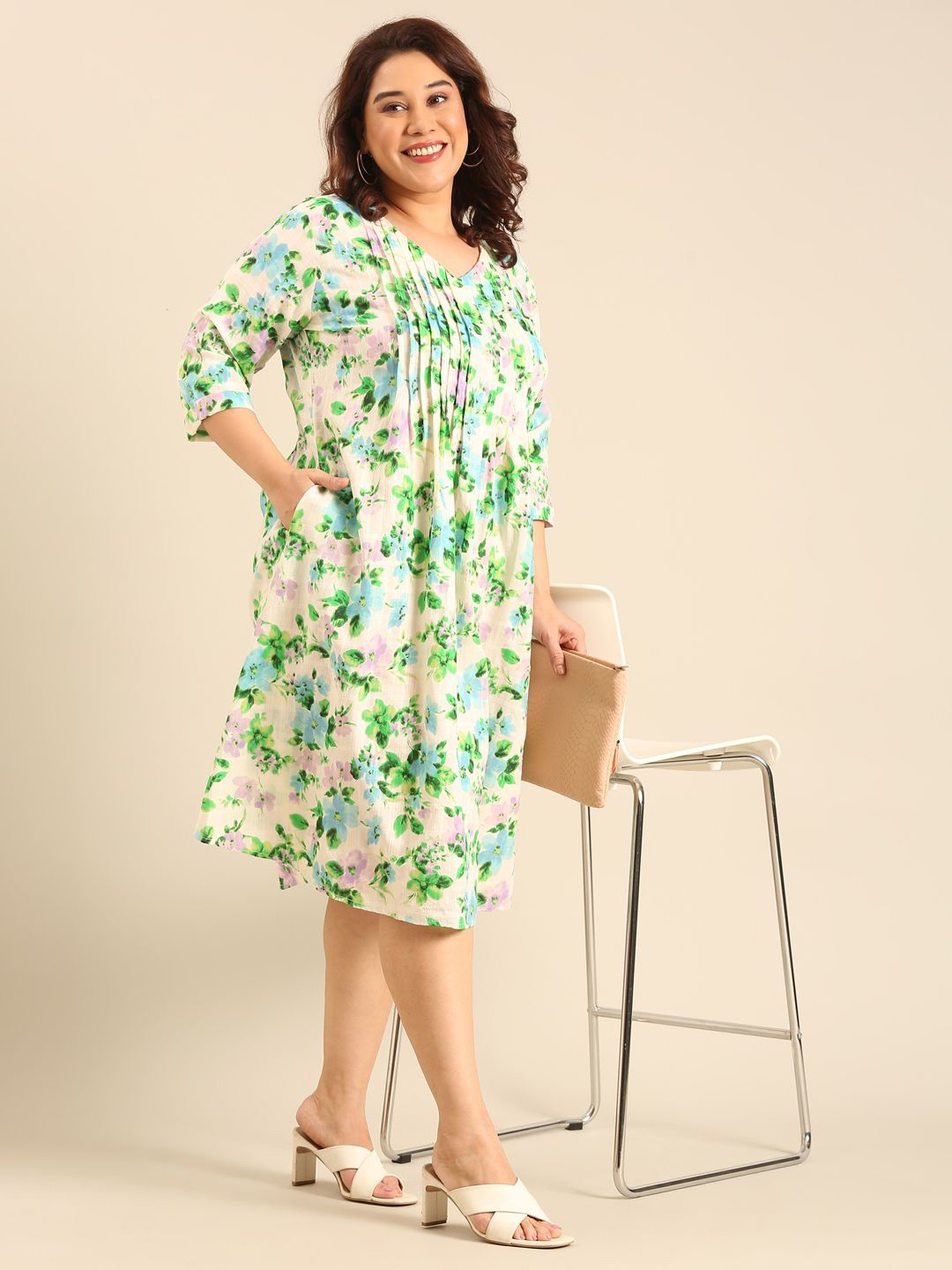 

The Pink Moon Plus Size Floral Printed A-Line Midi Dress, Green