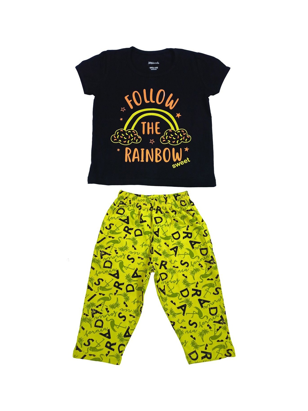 

Zoom Minimondo Unisex Kids Cotton Printed Night suit, Black
