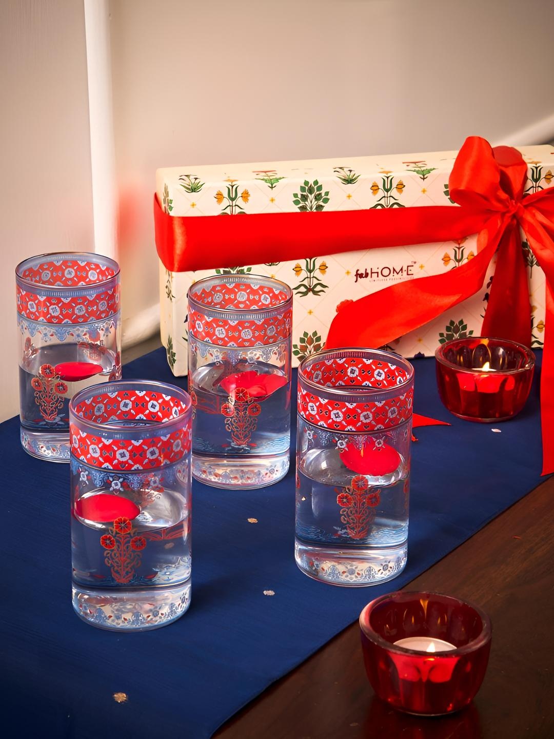 

Fabindia falak Transparent & Pink 4 Pieces Printed Water Glass