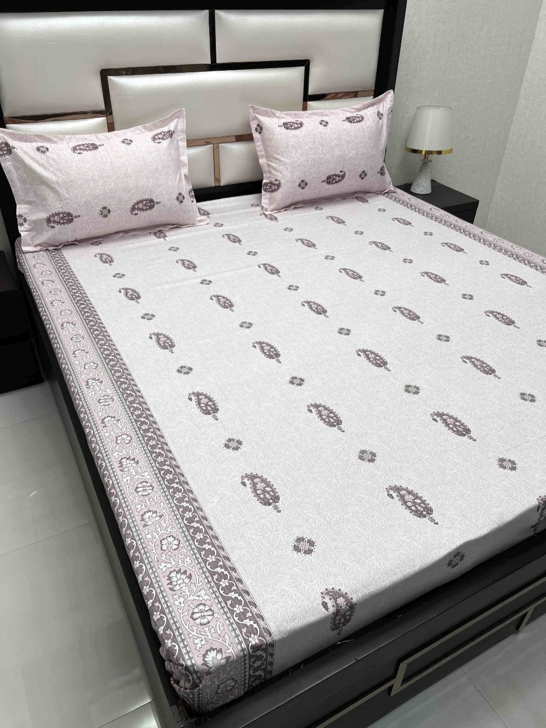 

Pure Decor Pink Ethnic Motifs Pure Cotton 300 TC Queen Bedsheet with 2 Pillow Covers