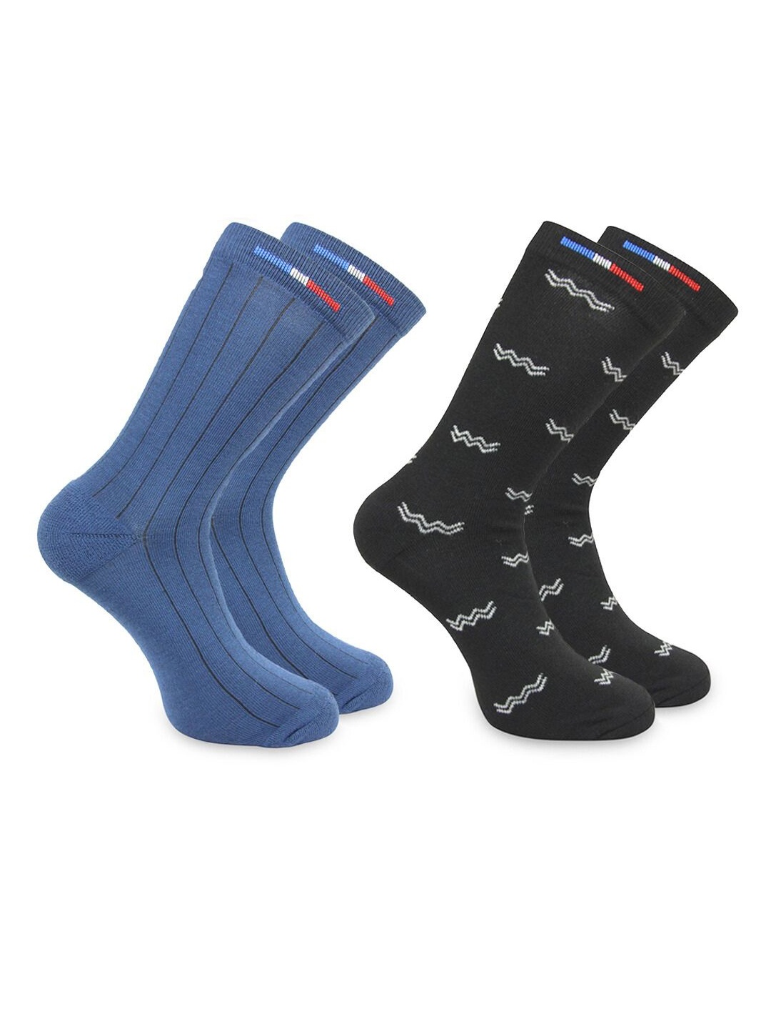 

BAESD Men Pack Of 2 Patterned Calf Length Socks, Navy blue