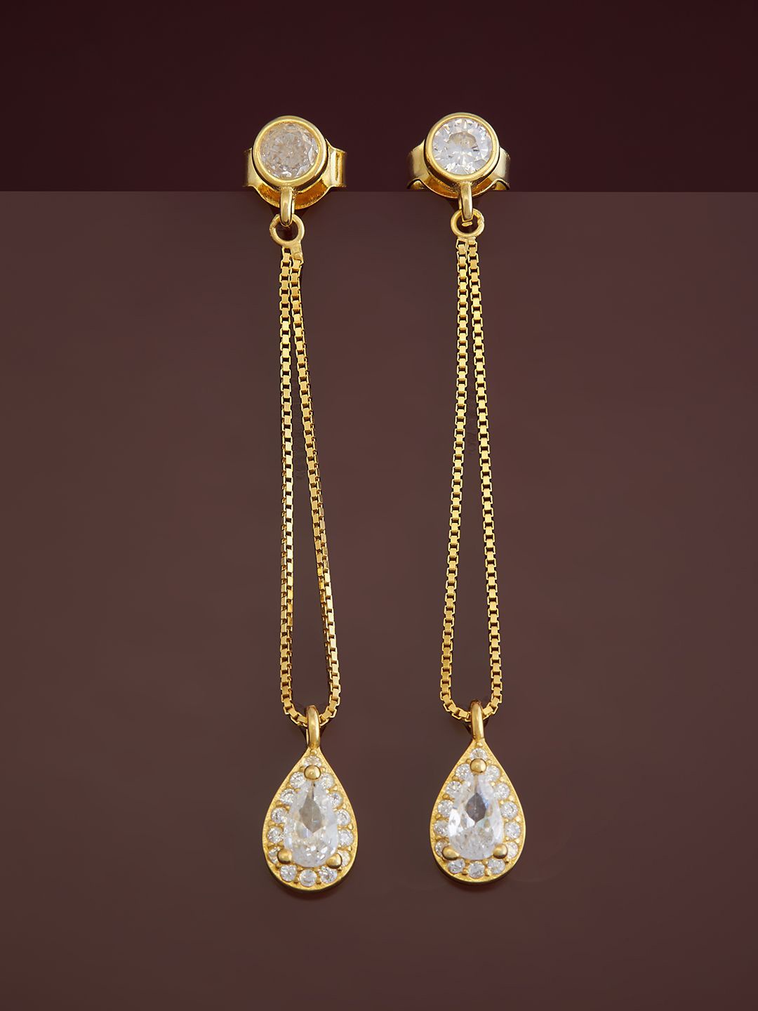 

Kushal's Fashion Jewellery 92.5 Sterling Silver Cubic Zirconia Gold-Plated Drop Earrings, White