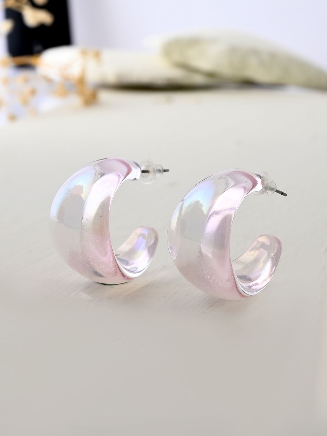 

Voylla Quirky Chunky Half Hoop Earrings, Pink