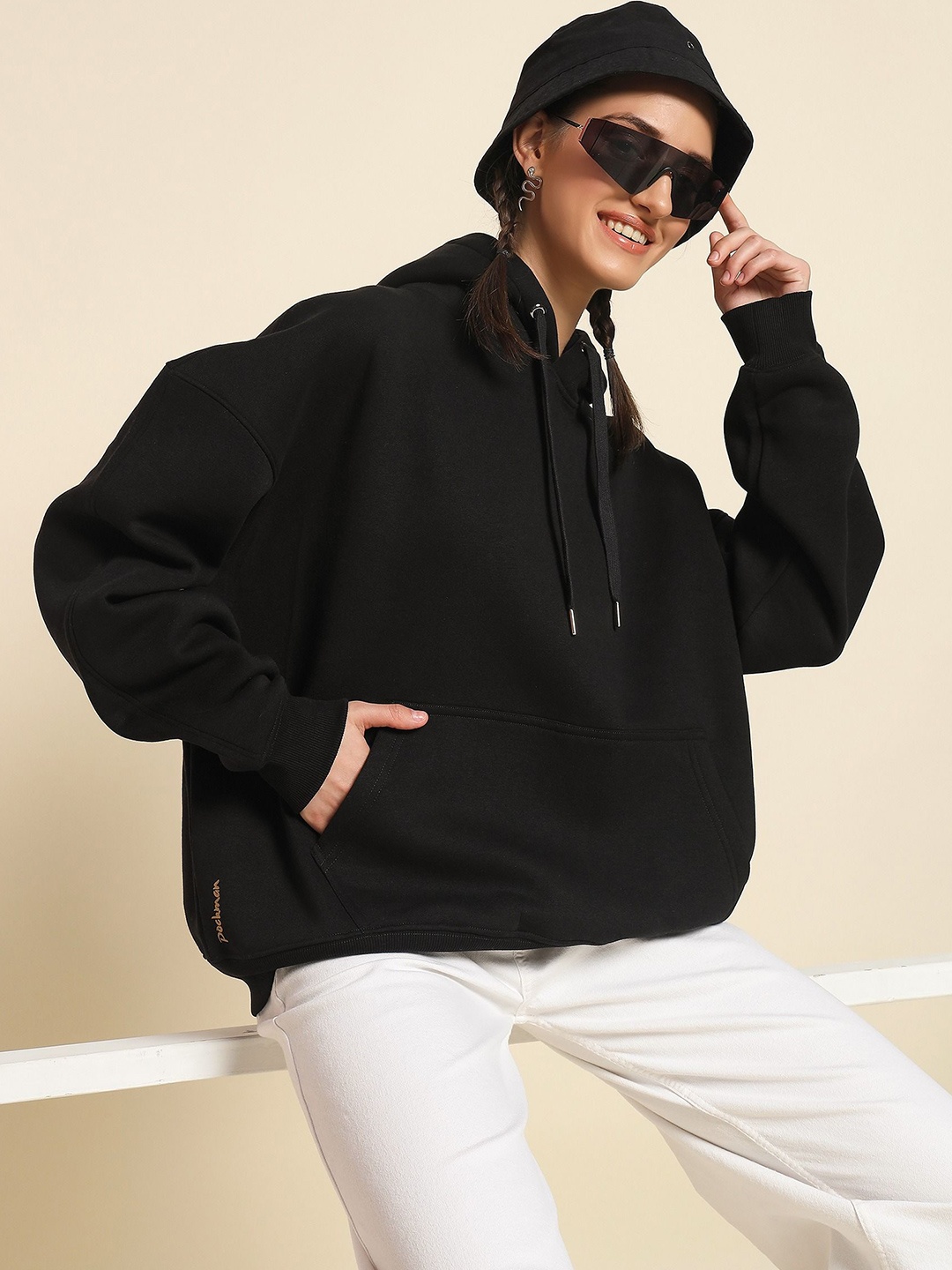 

PockMAN Women Solid Hooded Antimicrobial Sweatshirt, Black