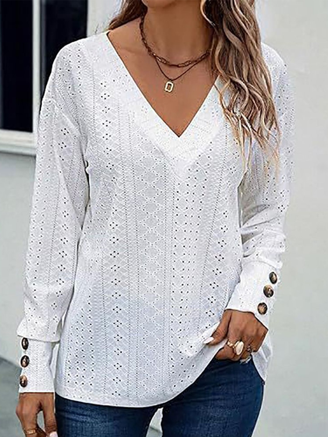 

StyleCast x Revolte Women Self Design V-Neck Top, White