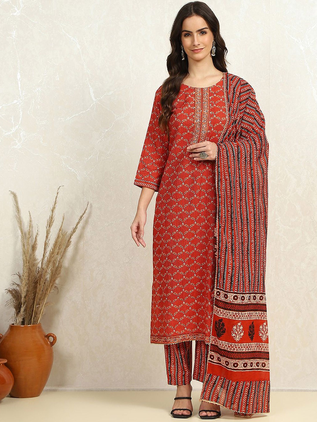 

Biba Embroidered Pure Cotton Unstitched Dress Material, Red