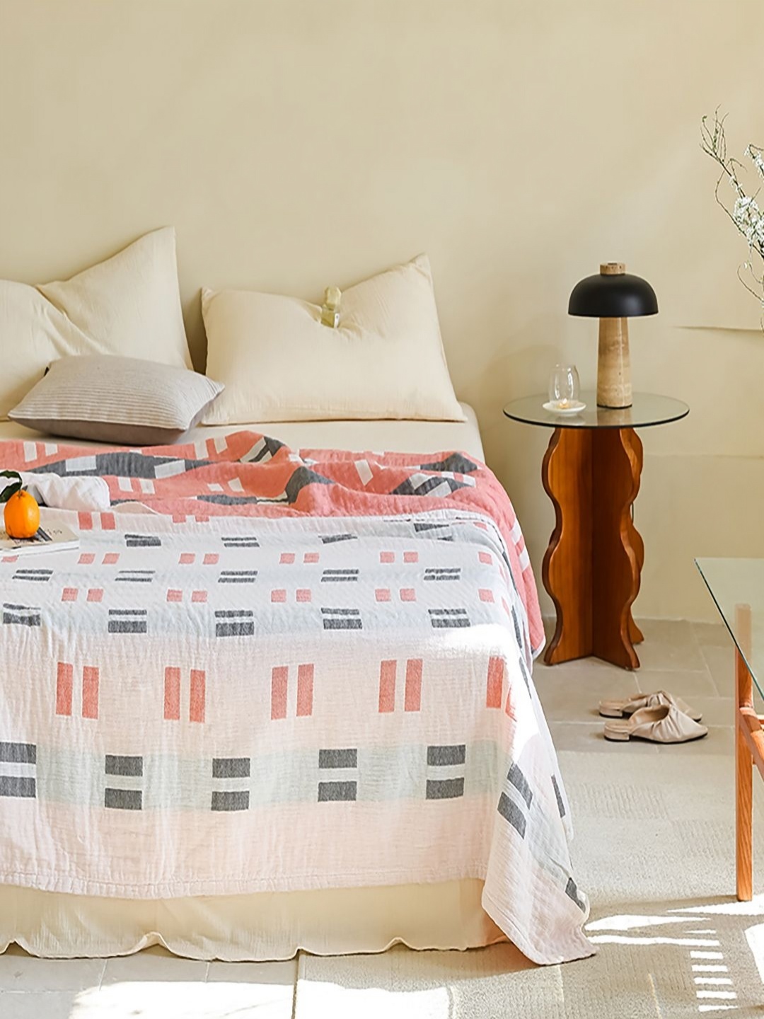 

JC HOME White & Grey Geometric 300 GSM AC Room Pure Cotton Double Bed Quilt