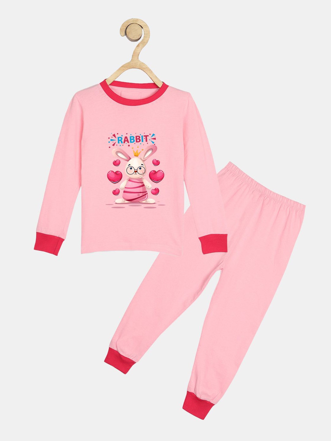 

Wyld Sprog Girls Printed Pure Cotton Night suit, Pink