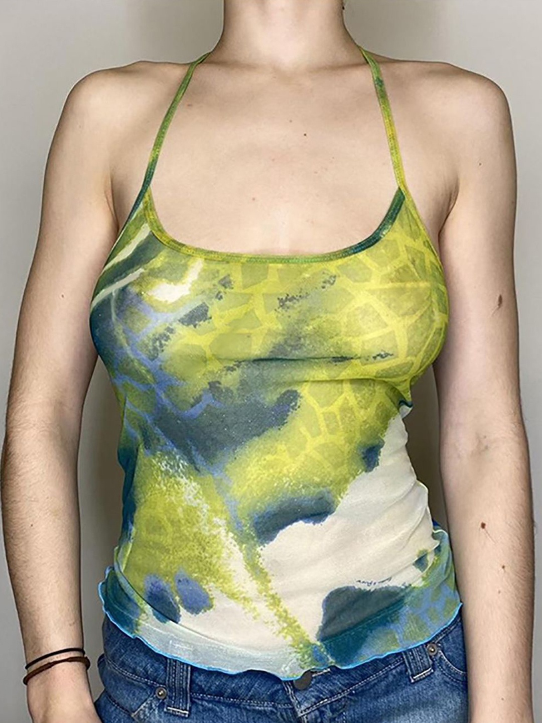 

StyleCast x Revolte Women Abstract Printed Tie-Up Neck Top, Green