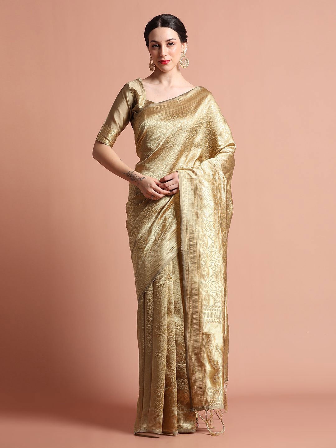 

Jaipur Kurti Zari Woven Design Banarasi Saree, Gold