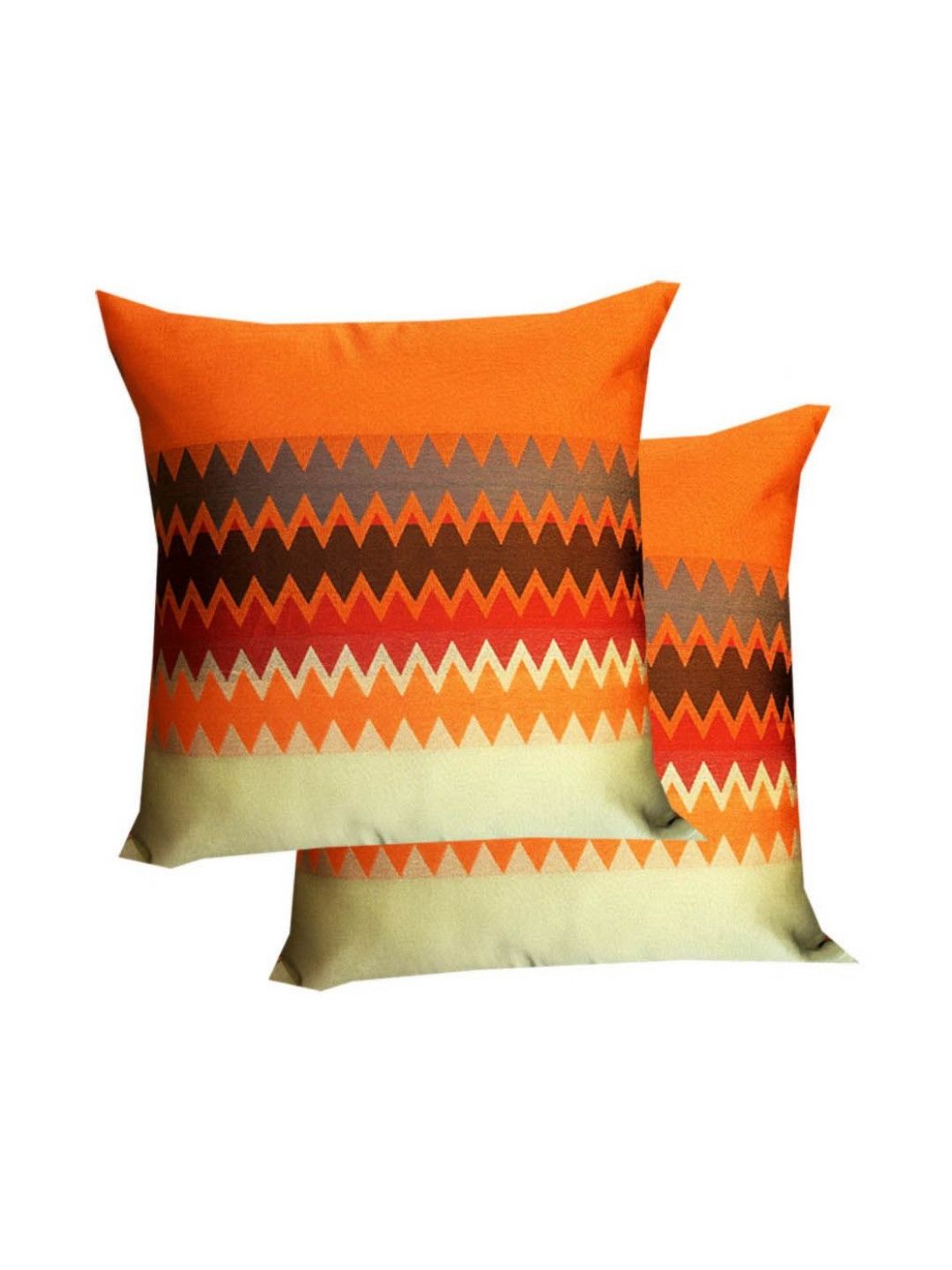 

Pink Parrot Orange Colored & Brown 2 Pieces Geometric Printed Square Cushion Covers