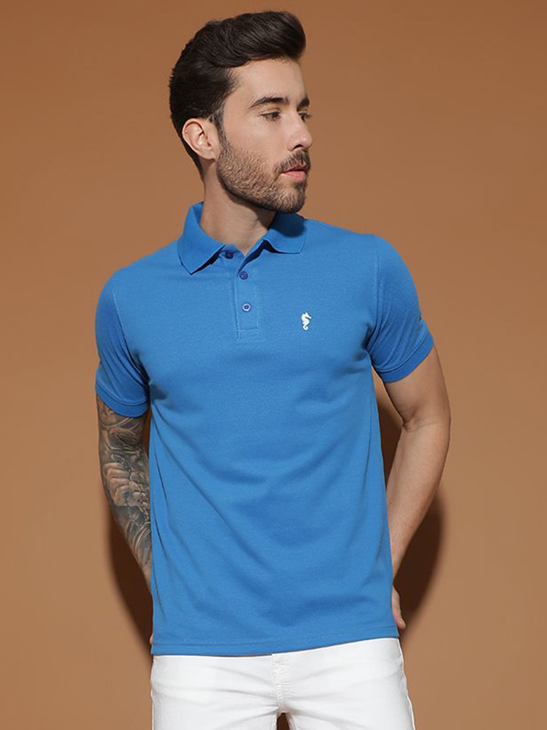 

EPPE Men Abzorb Solid Polo Collar Cotton T-shirt, Blue