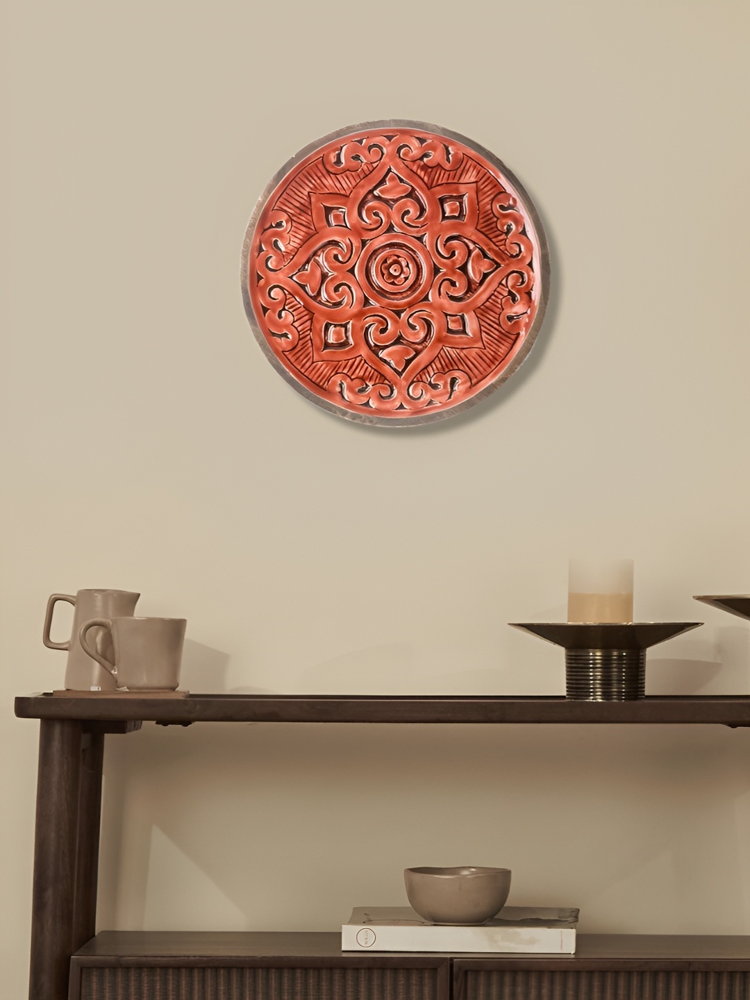 

Fabindia Gulmohar Maroon Wooden Textured Wall Plate