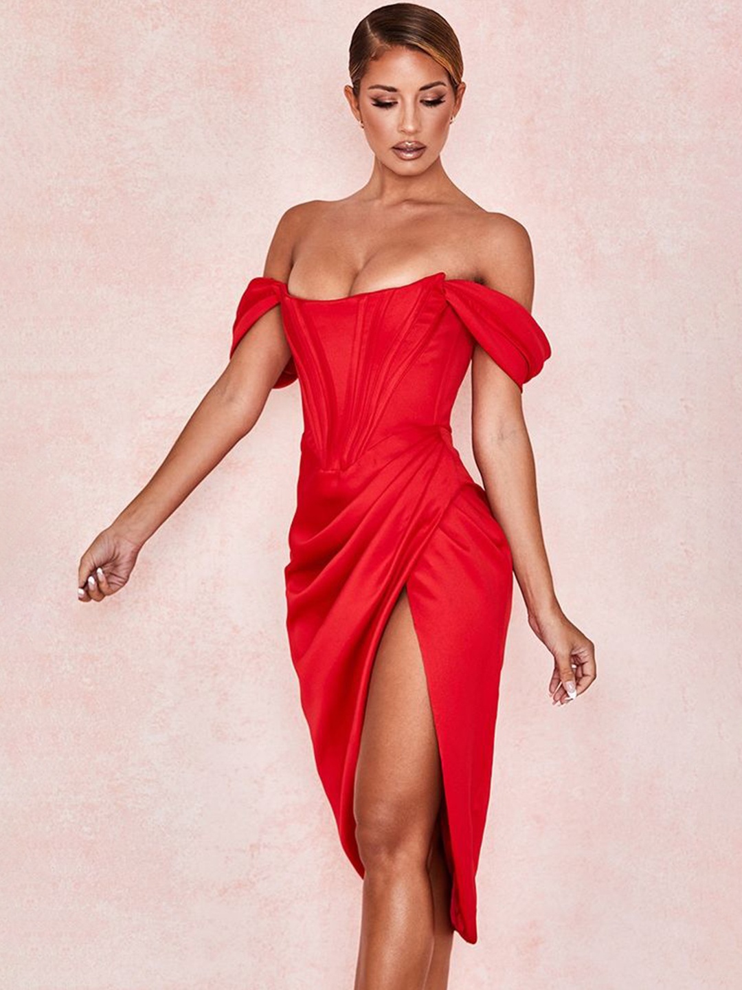 

LULU & SKY Off-Shoulder Corset Dress, Red