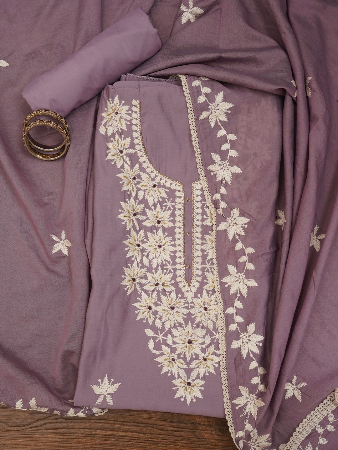

Jaipur Kurti Unstitched Festive Embroidered Dress Material with Dupatta, Lavender