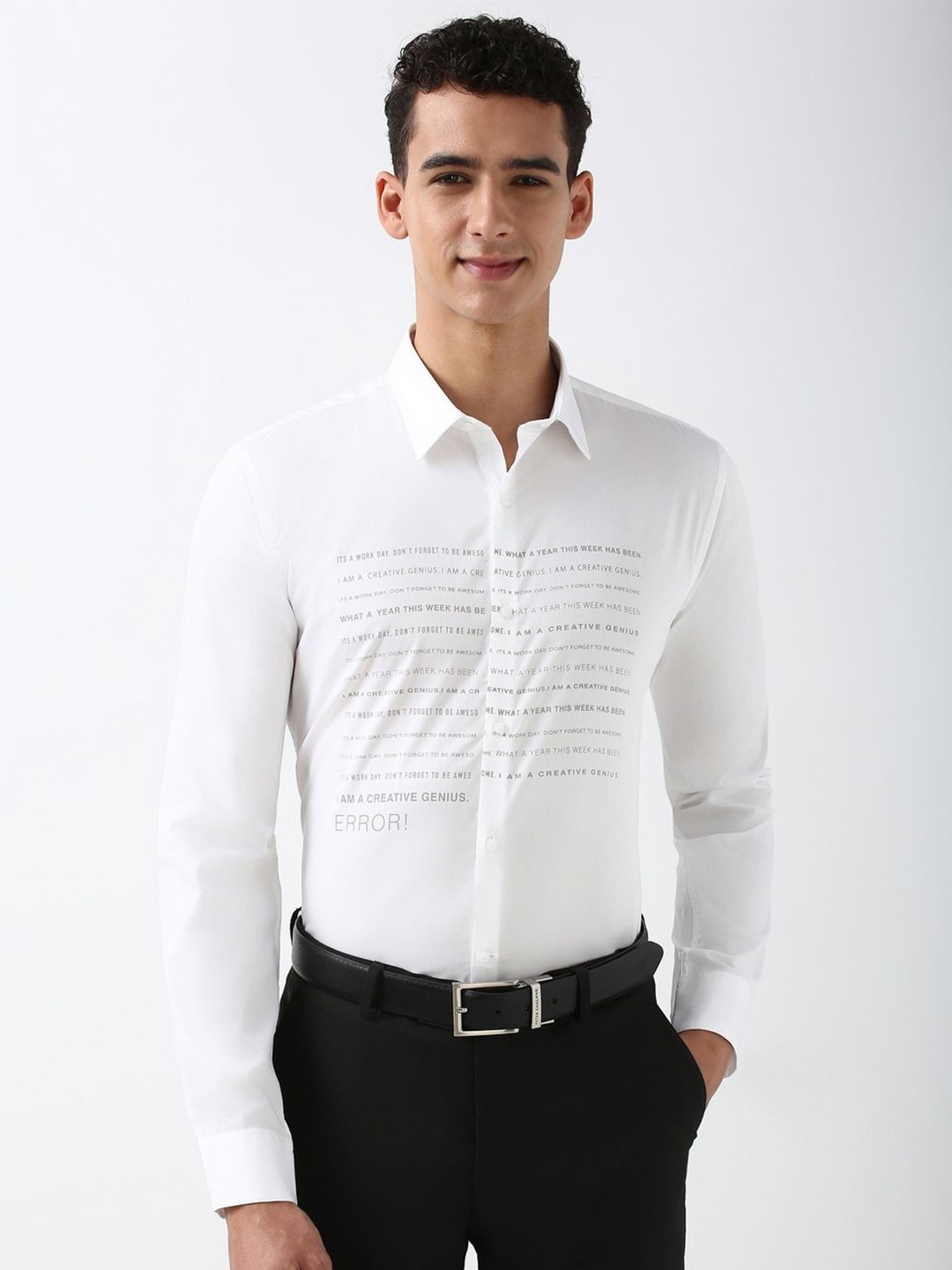 

Peter England Men Slim Fit Opaque Printed Formal Shirt, White