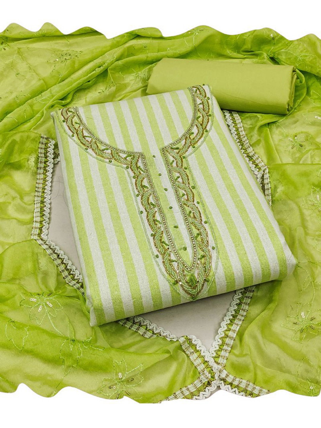 

ASISA Meter Embroidered Beads and Stones Unstitched Dress Material, Green