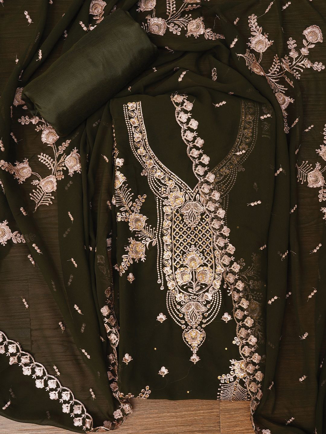 

Jaipur Kurti Zari Silk Georgette Dress Material with Dupatta, Green