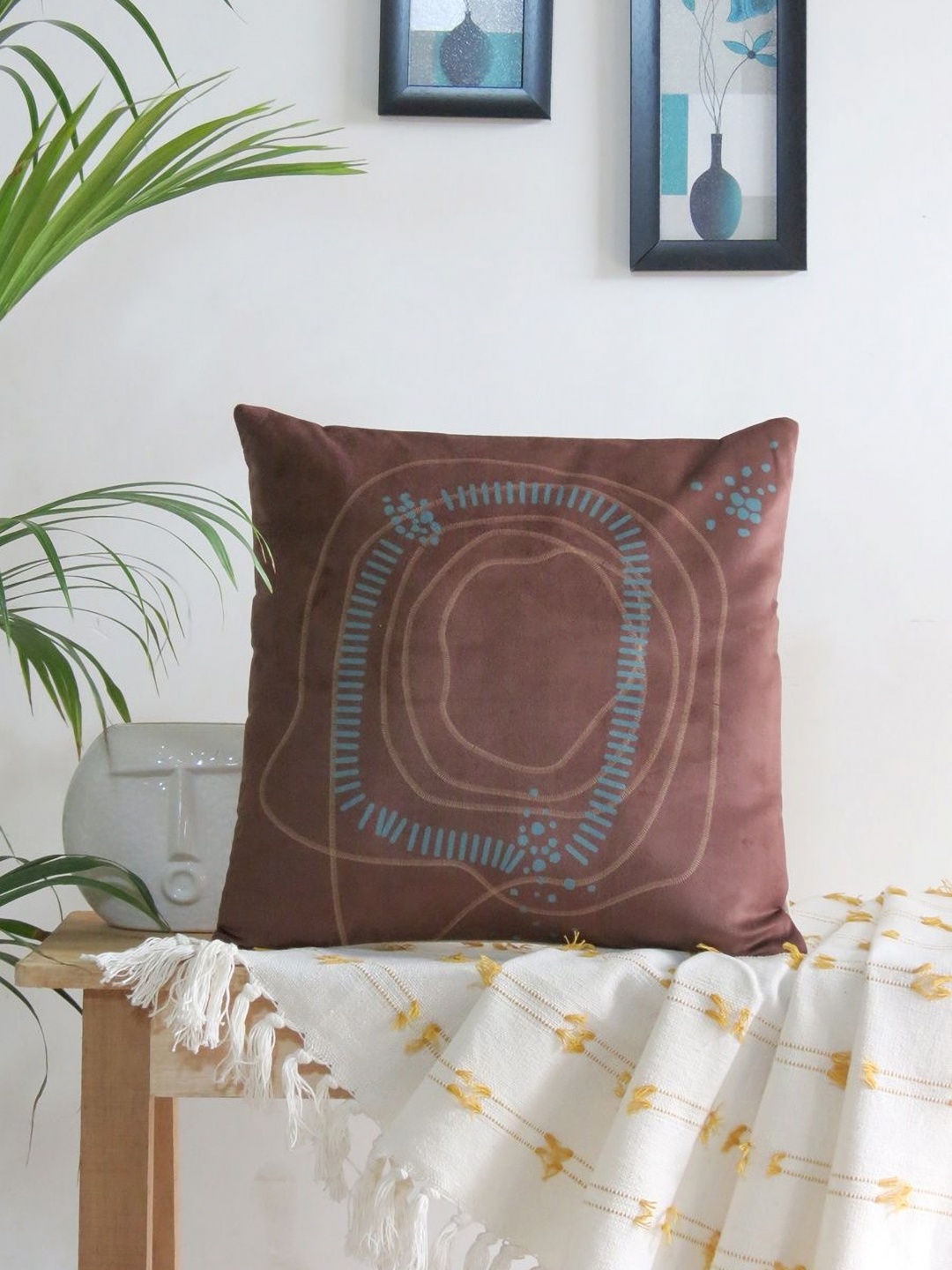 

Mid July Home Brown & Blue Abstract Velvet Square Cushion Cover