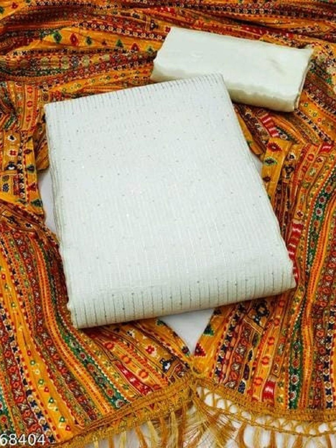 

JULEE Embroidered Unstitched Dress Material, White