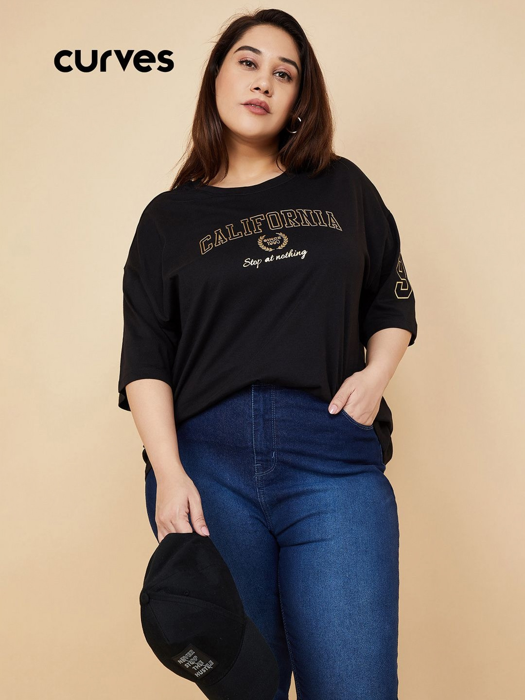 

max Women Typography Printed Round Neck Cotton T-shirt, Black