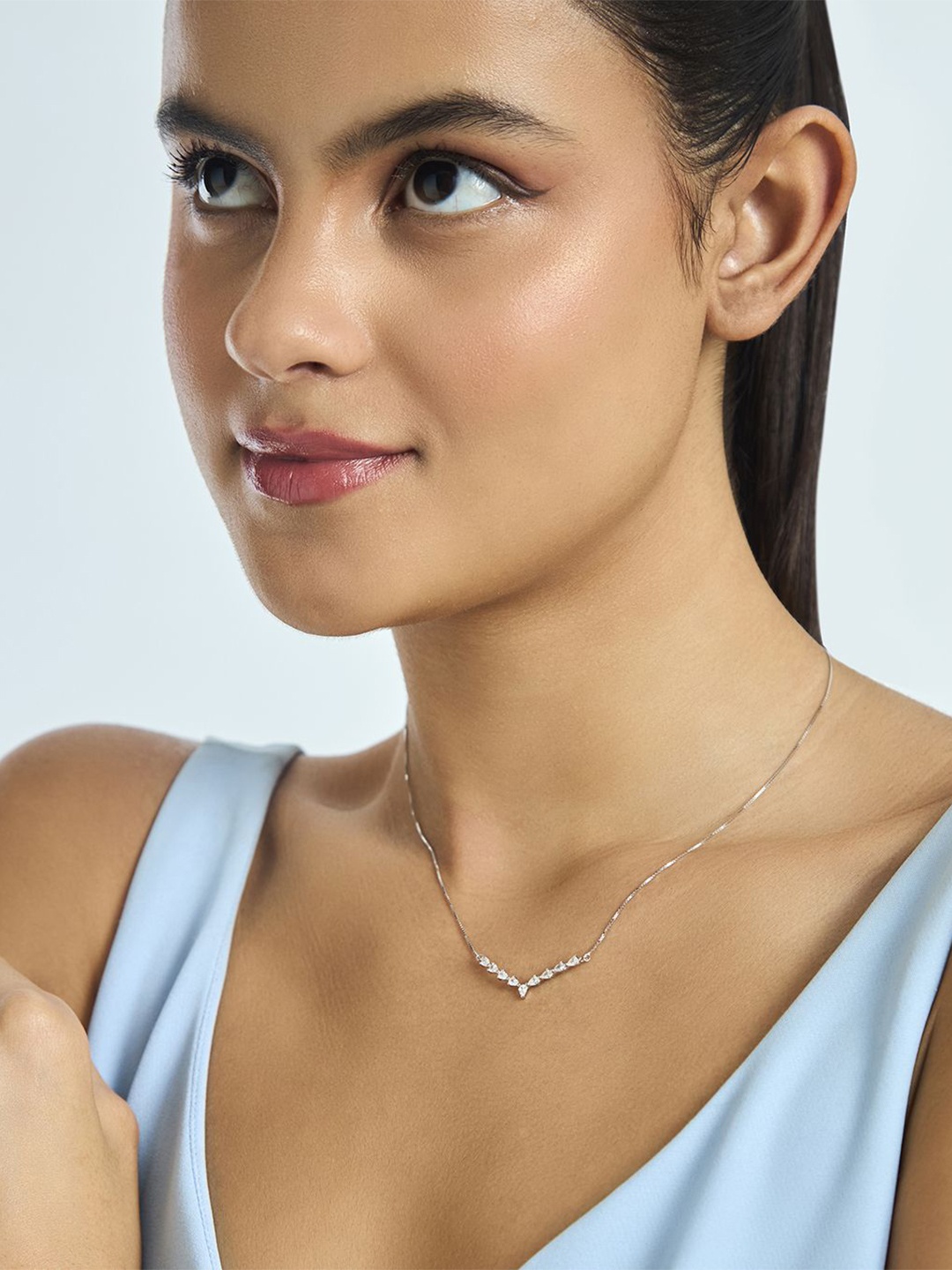 

Kushal's Fashion Jewellery 92.5 Pure Silver Rhodium-Plated Cubic Zirconia Chain