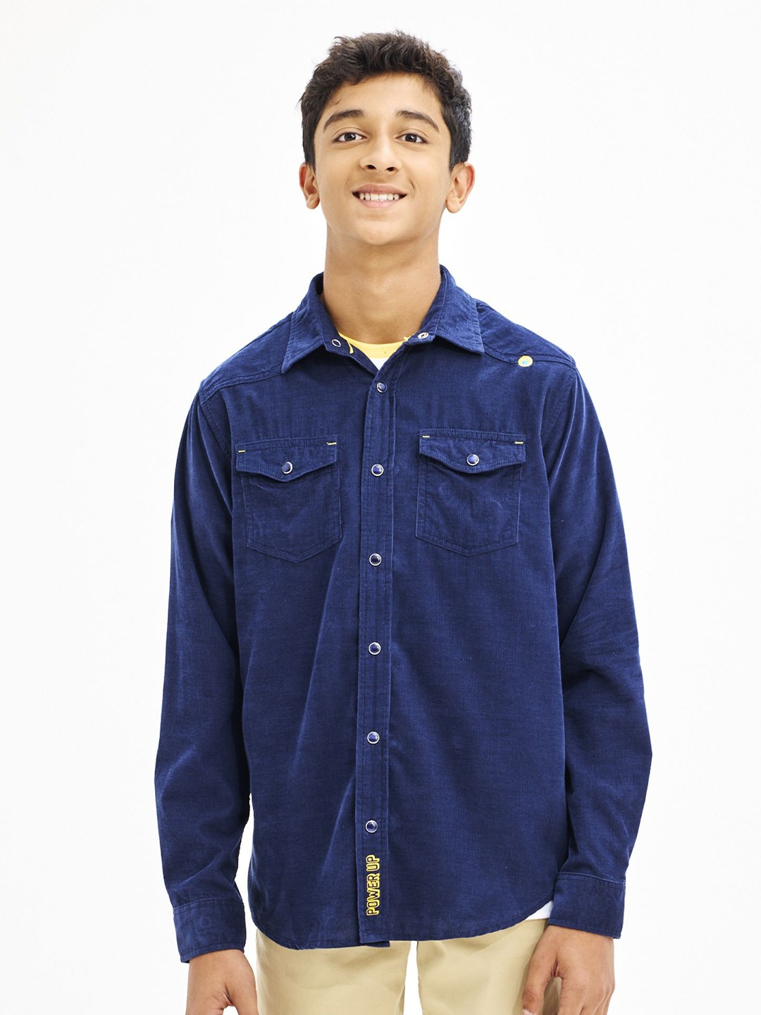 

NO MONDAYS Boys Relaxed Spread Collar Solid Cotton Casual Shirt, Navy blue