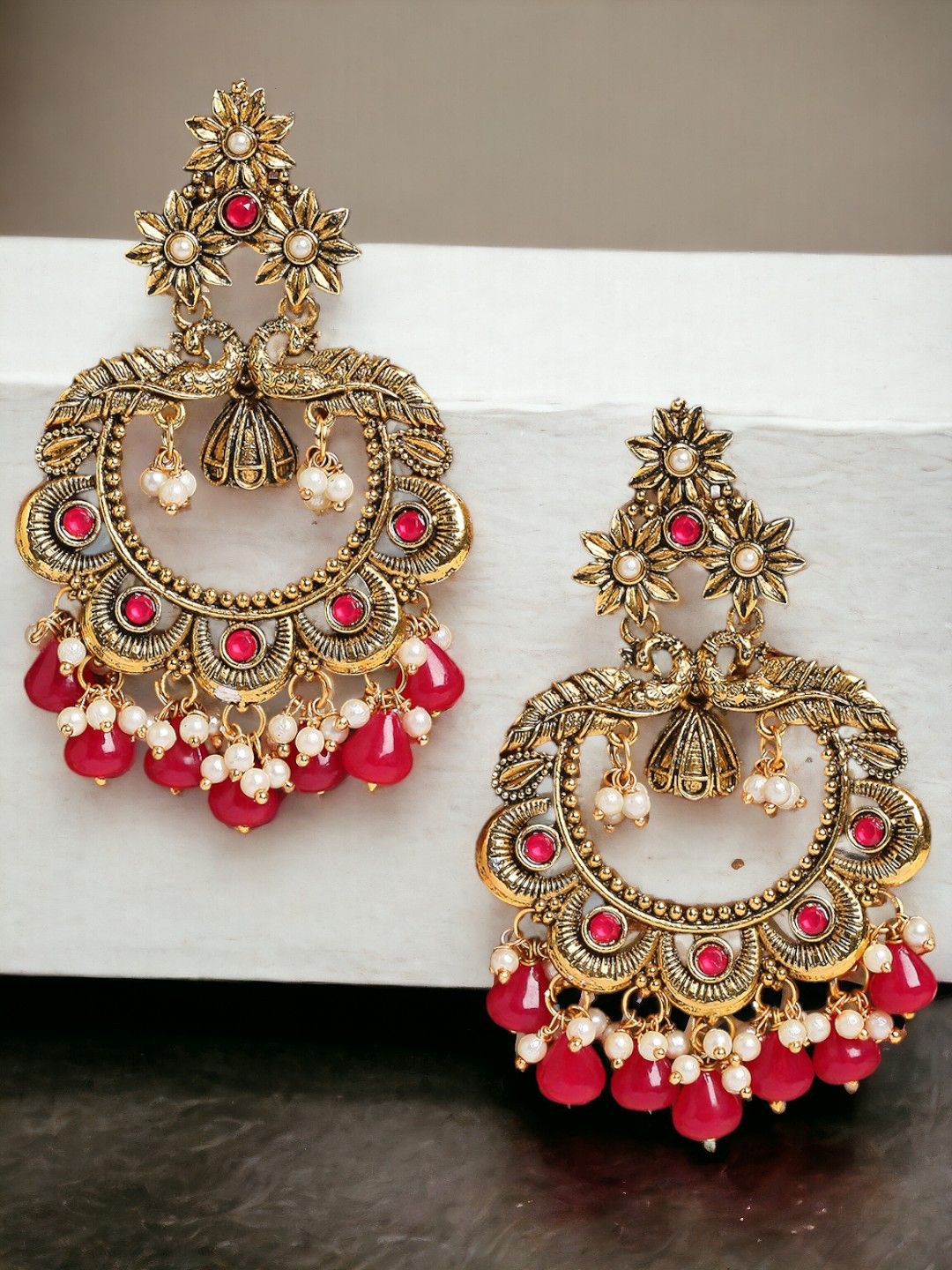 

Anouk Peacock Shaped Artificial Stones & Beads Chandbalis, Gold