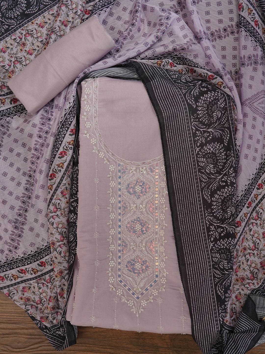 

Jaipur Kurti Embellished Pure Silk Dress Material with Dupatta, Lavender