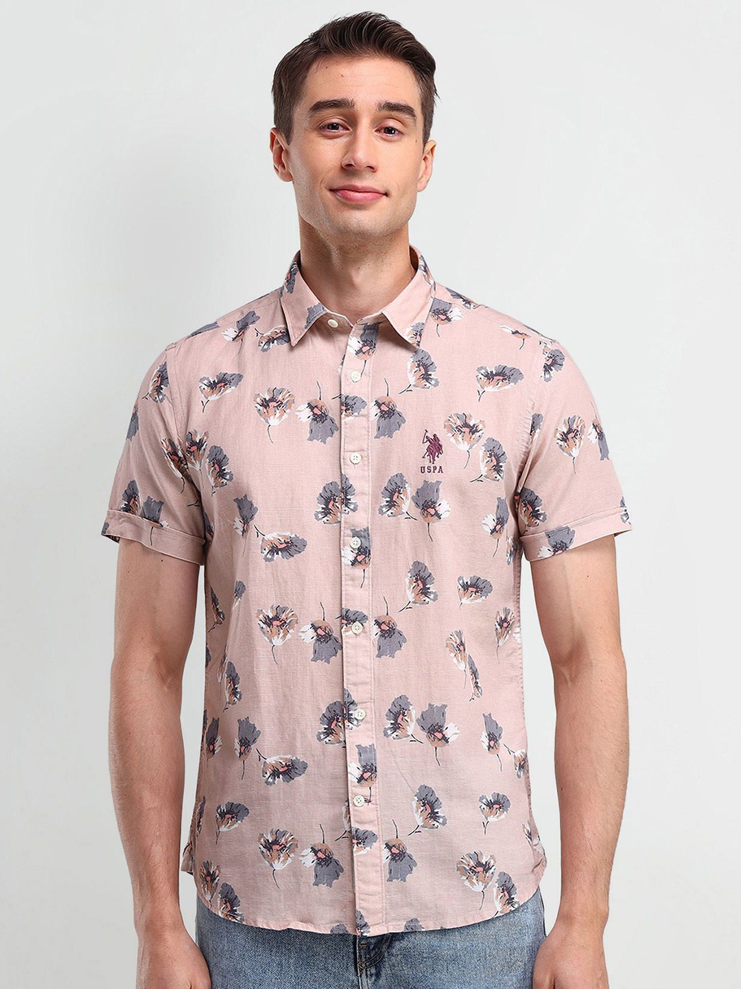 

U.S. Polo Assn. Denim Co. Men Modern Floral Printed Cotton Slim Fit Casual Shirt, Pink