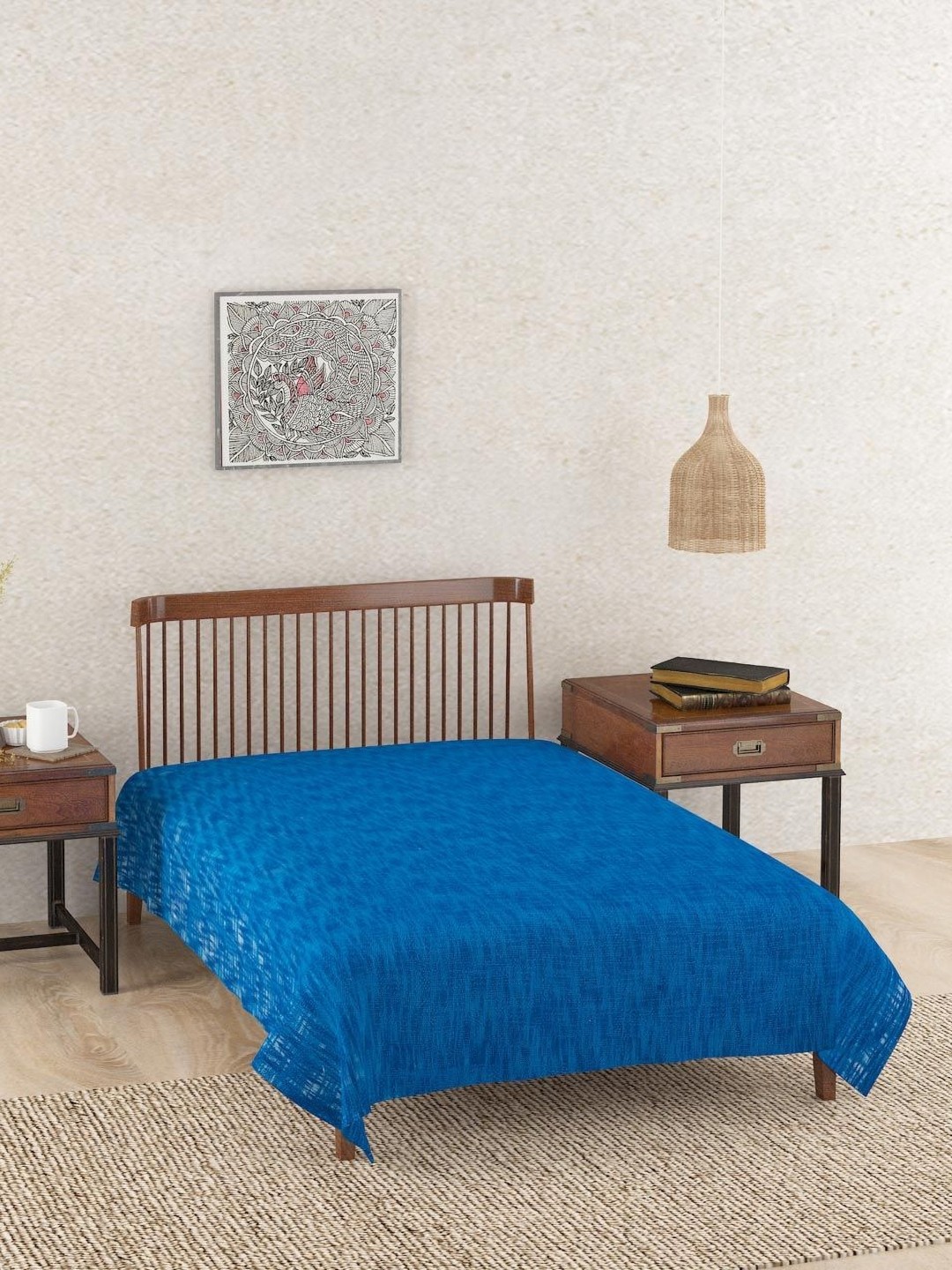 

Fabindia Chaman Blue Chaman Tassled Cotton Queen Bed Cover