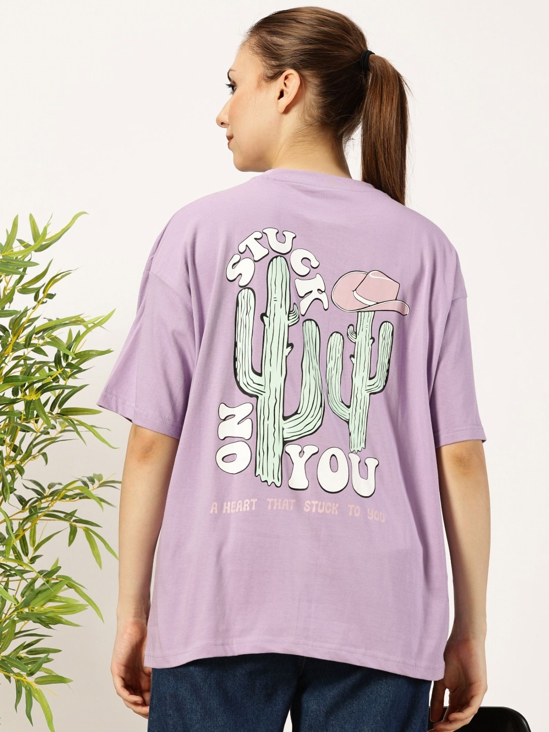 

THE HOLLANDER Women Graphic Printed Round Neck Cotton Oversized T-shirt, Lavender