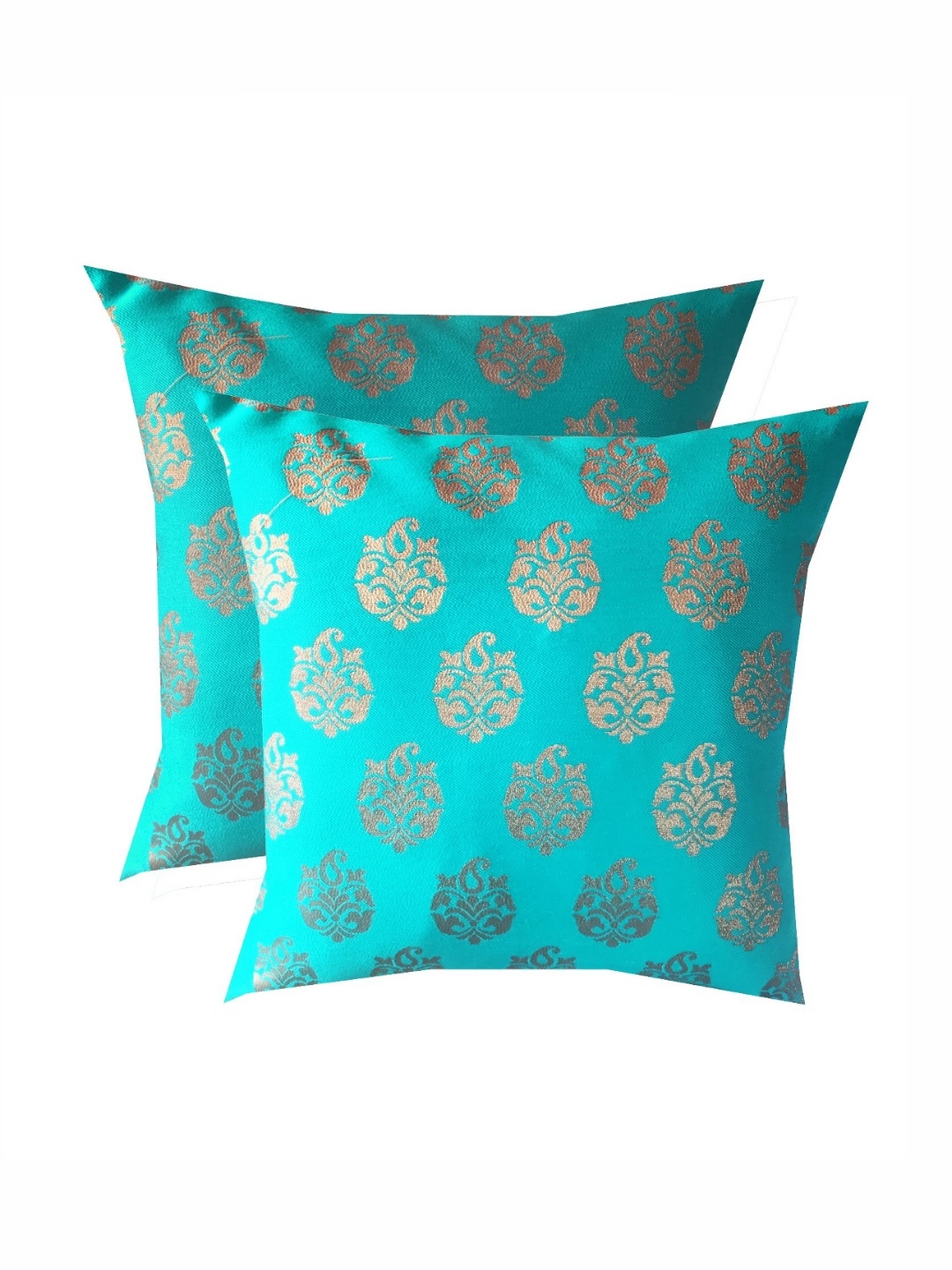 

Pink Parrot Blue & Gold Toned 2 Pieces Ethnic Motifs Printed Square Cushion Covers