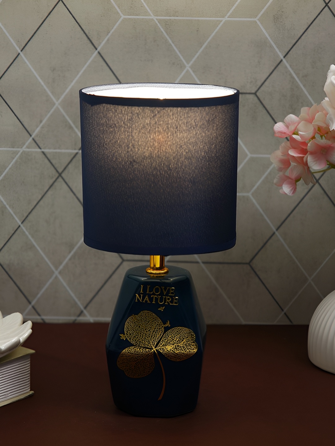 

TAYHAA Blue Printed Ceramic Frusturical Shaped Table Lamp