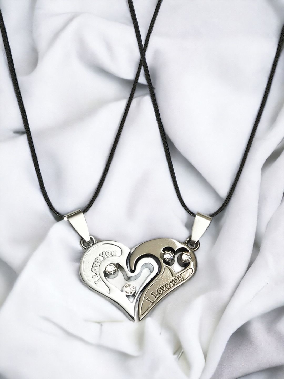 

fabula Set Of 2 Heart Shaped Couple Pendants With Chains, Black