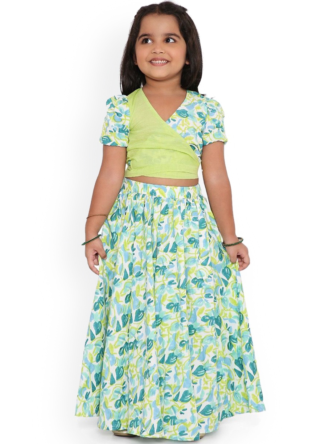 

Miko Lolo Girls Printed Cotton Lehenga Choli Set, Green