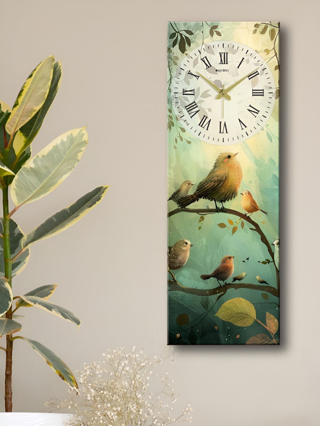 

OLIVE TREE Green & White Printed Rectangle Shaped Wooden Analogue Wall Clock