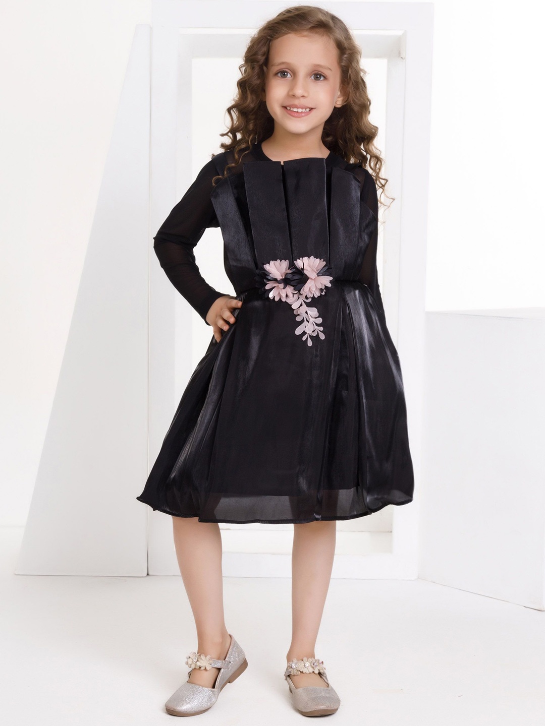 

Peppermint Girls Applique A-Line Dress, Black