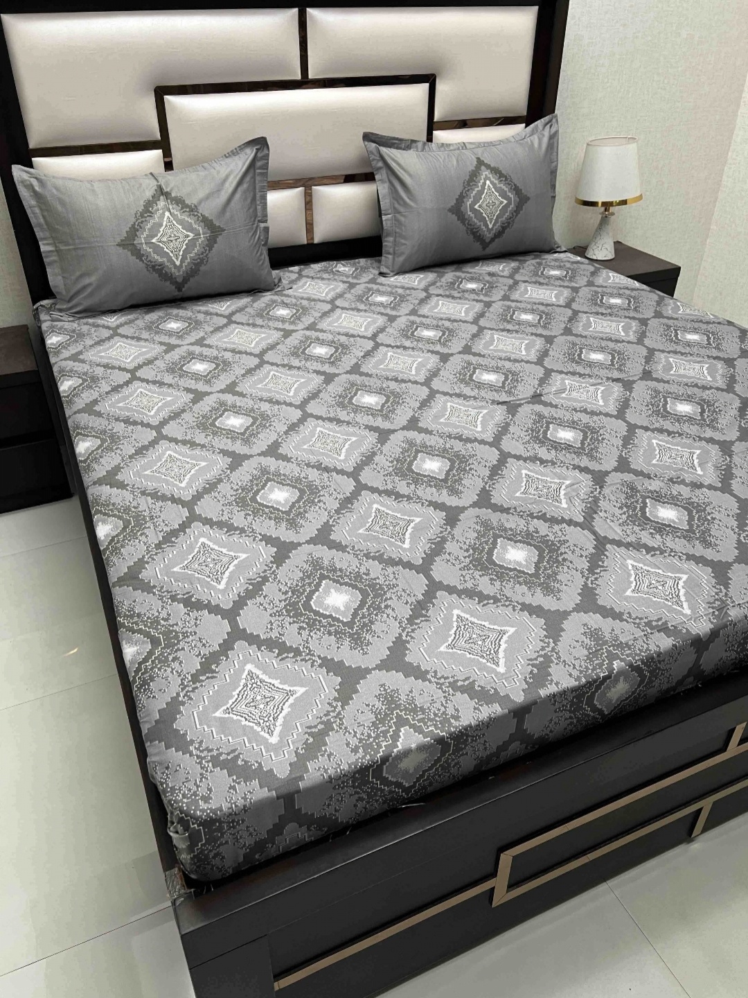 

Pure Decor Grey Ethnic Motifs Pure Cotton 350 TC King Bedsheet with 2 Pillow Covers