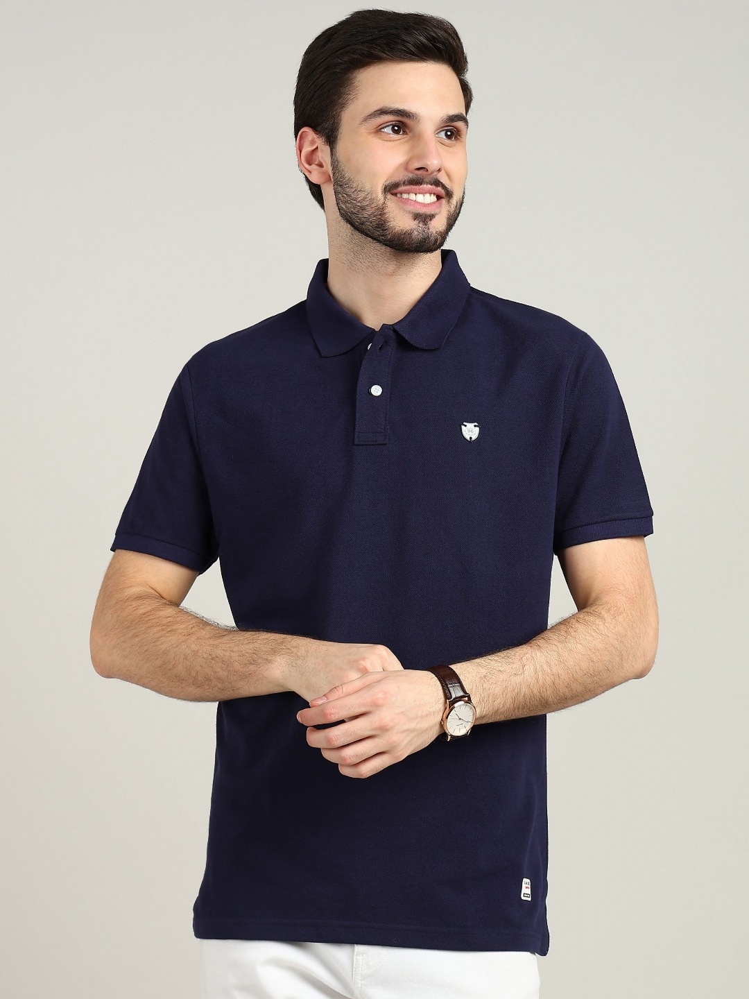 

Alan Jones Men Solid Polo Collar Cotton Slim Fit T-shirt, Navy blue