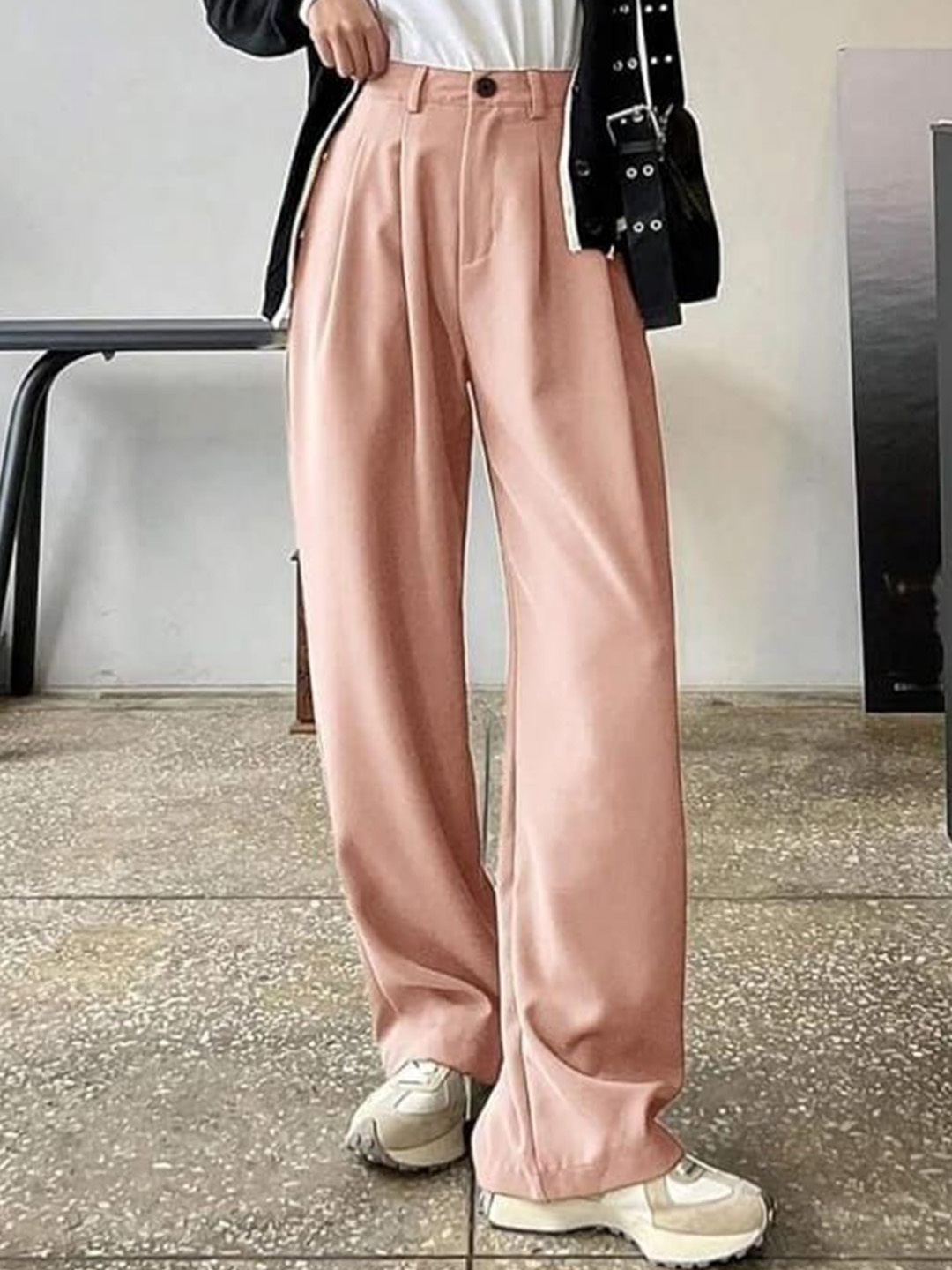

BROADSTAR Women Pleated Korean Pants, Pink